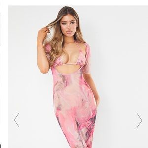 PINK ACID PRINT SCOOP MESH MAXI BEACH DRESS